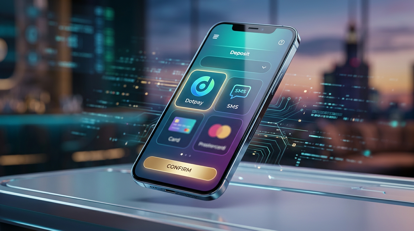 Smartfon z aplikacją kasynową i logo Dotpay symbolizujący płatności mobilne